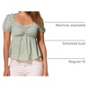 image:imageAllegra K Floral Top for Womens Sweetheart Neck Shirred Ruffle Peplum Tops  Sweetheart Neck Puff Short Sleeve Floral Pattern Smocked Bust and Shoulder Ruffled Hem Peplum TopLight Green