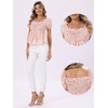 image:imageAllegra K Floral Top for Womens Sweetheart Neck Shirred Ruffle Peplum Tops  Sweetheart Neck Puff Short Sleeve Floral Pattern Smocked Bust and Shoulder Ruffled Hem Peplum TopPink White