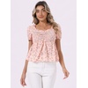 image:imageAllegra K Floral Top for Womens Sweetheart Neck Shirred Ruffle Peplum Tops  Sweetheart Neck Puff Short Sleeve Floral Pattern Smocked Bust and Shoulder Ruffled Hem Peplum TopPink White