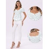 image:imageAllegra K Floral Top for Womens Sweetheart Neck Shirred Ruffle Peplum Tops  Sweetheart Neck Puff Short Sleeve Floral Pattern Smocked Bust and Shoulder Ruffled Hem Peplum TopBlue White