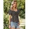image:imageAllegra K Floral Top for Womens Sweetheart Neck Shirred Ruffle Peplum Tops  Sweetheart Neck Puff Short Sleeve Floral Pattern Smocked Bust and Shoulder Ruffled Hem Peplum TopBlack