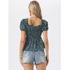 image:imageAllegra K Floral Top for Womens Sweetheart Neck Shirred Ruffle Peplum Tops  Sweetheart Neck Puff Short Sleeve Floral Pattern Smocked Bust and Shoulder Ruffled Hem Peplum TopDark Green