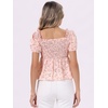 image:imageAllegra K Floral Top for Womens Sweetheart Neck Shirred Ruffle Peplum Tops  Sweetheart Neck Puff Short Sleeve Floral Pattern Smocked Bust and Shoulder Ruffled Hem Peplum TopPink White