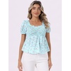 image:imageAllegra K Floral Top for Womens Sweetheart Neck Shirred Ruffle Peplum Tops  Sweetheart Neck Puff Short Sleeve Floral Pattern Smocked Bust and Shoulder Ruffled Hem Peplum TopBlue Green
