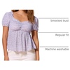 image:imageAllegra K Floral Top for Womens Sweetheart Neck Shirred Ruffle Peplum Tops  Sweetheart Neck Puff Short Sleeve Floral Pattern Smocked Bust and Shoulder Ruffled Hem Peplum TopLight Purple