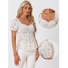 image:imageAllegra K Floral Top for Womens Sweetheart Neck Shirred Ruffle Peplum Tops  Sweetheart Neck Puff Short Sleeve Floral Pattern Smocked Bust and Shoulder Ruffled Hem Peplum TopWhite