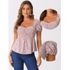 image:imageAllegra K Floral Top for Womens Sweetheart Neck Shirred Ruffle Peplum Tops  Sweetheart Neck Puff Short Sleeve Floral Pattern Smocked Bust and Shoulder Ruffled Hem Peplum TopPink