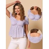 image:imageAllegra K Floral Top for Womens Sweetheart Neck Shirred Ruffle Peplum Tops  Sweetheart Neck Puff Short Sleeve Floral Pattern Smocked Bust and Shoulder Ruffled Hem Peplum TopLight Purple