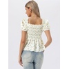 image:imageAllegra K Floral Top for Womens Sweetheart Neck Shirred Ruffle Peplum Tops  Sweetheart Neck Puff Short Sleeve Floral Pattern Smocked Bust and Shoulder Ruffled Hem Peplum TopBeige
