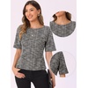image:imageAllegra K Tweed Top for Womens Round Neck Short Sleeve Pullover Work Office BlouseBlack