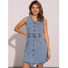 image:imageAllegra K Women Casual Denim V Neck Button Down Mini Dress  Sleeveless design with pockets Suitable for weddings office meetings Unlined constructionGrey Blue