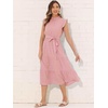 image:imageAllegra K Women Casual Midi Ruffled Sleeve Mock Neck ALine Belted Dress  Flared silhouette with a selftie belt Versatile for spring and autumn Great for office or travelPink