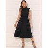 image:imageAllegra K Women Casual Midi Ruffled Sleeve Mock Neck ALine Belted Dress  Flared silhouette with a selftie belt Versatile for spring and autumn Great for office or travelBlack