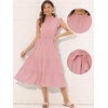image:imageAllegra K Women Casual Midi Ruffled Sleeve Mock Neck ALine Belted Dress  Flared silhouette with a selftie belt Versatile for spring and autumn Great for office or travelPink