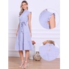 image:imageAllegra K Women Casual Midi Ruffled Sleeve Mock Neck ALine Belted Dress  Flared silhouette with a selftie belt Versatile for spring and autumn Great for office or travelPurple