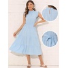image:imageAllegra K Women Casual Midi Ruffled Sleeve Mock Neck ALine Belted Dress  Flared silhouette with a selftie belt Versatile for spring and autumn Great for office or travelBlue