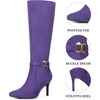 image:imageAllegra K Women Faux Suede Buckle Pointed Toe Stiletto Heel Knee High Boots  Stiletto heel Zipper closure Pointy toe 3 13 inch heel height 15 inch shaft Pairs with dressesPurple