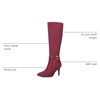 image:imageAllegra K Women Faux Suede Buckle Pointed Toe Stiletto Heel Knee High Boots  Stiletto heel Zipper closure Pointy toe 3 13 inch heel height 15 inch shaft Pairs with dressesBurgundy