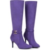 image:imageAllegra K Women Faux Suede Buckle Pointed Toe Stiletto Heel Knee High Boots  Stiletto heel Zipper closure Pointy toe 3 13 inch heel height 15 inch shaft Pairs with dressesPurple