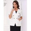 image:imageAllegra K Women Linen Double Breasted Short Sleeve Lapel Blazer  Cotton collar Daily wear office business career Casual fit Simple top jeans pretty bagsWhite