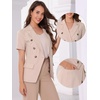 image:imageAllegra K Women Linen Double Breasted Short Sleeve Lapel Blazer  Cotton collar Daily wear office business career Casual fit Simple top jeans pretty bagsLight Pink