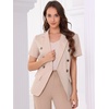 image:imageAllegra K Women Linen Double Breasted Short Sleeve Lapel Blazer  Cotton collar Daily wear office business career Casual fit Simple top jeans pretty bagsLight Pink