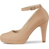 image:imageAllegra K Women Low Platform Round Toe Stiletto Heels Ankle Strap Pumps  Pumps With Closed Toe 3 78 inches Heel Comfortable Heel Pump Summer Dress Shoes for Party OfficeNude