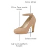 image:imageAllegra K Women Low Platform Round Toe Stiletto Heels Ankle Strap Pumps  Pumps With Closed Toe 3 78 inches Heel Comfortable Heel Pump Summer Dress Shoes for Party OfficeNude