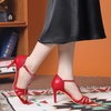 image:imageAllegra K Women Rhinestone Ankle Strap Open Toe Stiletto Heels Sandals  Stiletto heel Buckle closure Rhinestone vamp Open toe Party Office Casual Halloween Christmas ABS heelRed
