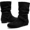 image:imageAllegra K Women Wide Mid Calf Slouch Pull on Low Heel Booties  TPR Sole Round Toe Pleated Design Casual Party Office Interview Christmas Dating EveningBlack