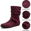 image:imageAllegra K Women Wide Mid Calf Slouch Pull on Low Heel Booties  TPR Sole Round Toe Pleated Design Casual Party Office Interview Christmas Dating EveningBurgundy