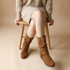 image:imageAllegra K Women Wide Mid Calf Slouch Pull on Low Heel Booties  TPR Sole Round Toe Pleated Design Casual Party Office Interview Christmas Dating EveningBrown