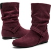 image:imageAllegra K Women Wide Mid Calf Slouch Pull on Low Heel Booties  TPR Sole Round Toe Pleated Design Casual Party Office Interview Christmas Dating EveningBurgundy