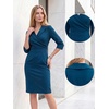 image:imageAllegra K Women Wrap Dress Lapel V Neck 34 Sleeve with Pockets Elegant Work Office Business Bodycon Pencil Mini DressesNavy Blue