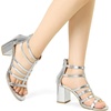 image:imageAllegra K Womens Chunky Heels Gladiators Sandals  3 inches Heel Strappy Comfortable Faux Leather perfect for Evening Party Wedding Date NightSilver White