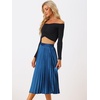 image:imageAllegra K Womens Elastic Waist Party Metallic Shiny Accordion Pleated Midi SkirtBlue1