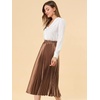 image:imageAllegra K Womens Elastic Waist Party Metallic Shiny Accordion Pleated Midi SkirtBrown