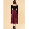 image:imageAllegra K Womens Elastic Waist Party Metallic Shiny Accordion Pleated Midi SkirtBurgundy
