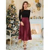 image:imageAllegra K Womens Elastic Waist Party Metallic Shiny Accordion Pleated Midi SkirtBurgundy