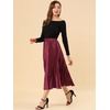 image:imageAllegra K Womens Elastic Waist Party Metallic Shiny Accordion Pleated Midi SkirtBurgundy