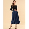 image:imageAllegra K Womens Elastic Waist Party Metallic Shiny Accordion Pleated Midi SkirtDark Blue