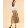 image:imageAllegra K Womens Elastic Waist Party Metallic Shiny Accordion Pleated Midi SkirtGold