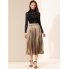 image:imageAllegra K Womens Elastic Waist Party Metallic Shiny Accordion Pleated Midi SkirtGoldbrown