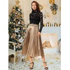 image:imageAllegra K Womens Elastic Waist Party Metallic Shiny Accordion Pleated Midi SkirtGoldbrown
