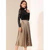 image:imageAllegra K Womens Elastic Waist Party Metallic Shiny Accordion Pleated Midi SkirtGoldbrown