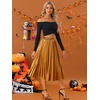 image:imageAllegra K Womens Elastic Waist Party Metallic Shiny Accordion Pleated Midi SkirtOrange