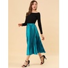 image:imageAllegra K Womens Elastic Waist Party Metallic Shiny Accordion Pleated Midi SkirtPeacock Blue