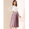 image:imageAllegra K Womens Elastic Waist Party Metallic Shiny Accordion Pleated Midi SkirtRose Purple