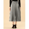 image:imageAllegra K Womens Elastic Waist Party Metallic Shiny Accordion Pleated Midi SkirtSilver Grey