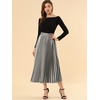 image:imageAllegra K Womens Elastic Waist Party Metallic Shiny Accordion Pleated Midi SkirtSilver Grey